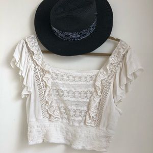 •Free People• romantic off white crop top
